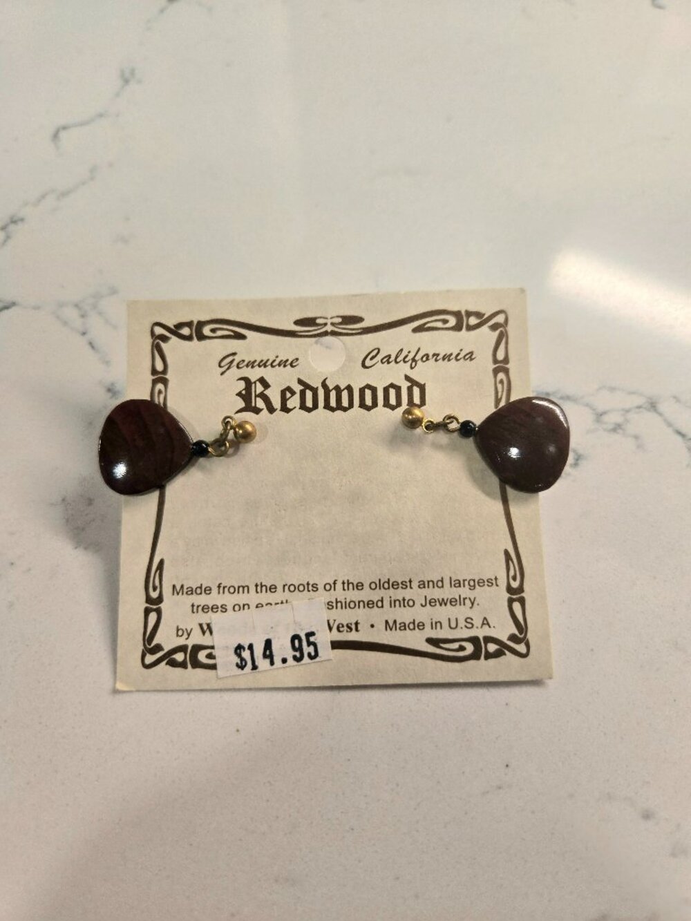 Genuine Vintage California Redwood souvenir earrings